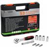 10ELED Set 53 Pezzi Chiavi a Cricchetto 1/4 PROFESSIONALI - Con Valigetta | Acciaio Chrome Vanadium, bussole e inserti, barra a T e prolunga, compreso di valigetta - per auto, casa e fai da te