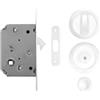 Maniglie Design Kit Porta Scorrevole Rotondo con Serratura e Nottolino, Bianco Opaco | Serratura a gancio, maniglie a incasso tonde, ditale, sblocco esterno, viti incluse