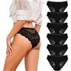 Briyat Mutandine Donna Slip Brasiliana 6 Pezzi Vita Bassa Pizzo Nero M | Cotone morbido e traspirante, finitura senza cuciture, taglio comodo, adatte all uso quotidiano