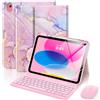 MoKo Custodia con Tastiera per iPad 11a Gen A16 11"con Mouse,Marm Ros Chia | per iPad 10a Generazione 10,9" 2022,Tastiera Bluetooth Retroilluminata a 7 Colori, Portapenne Incorporato
