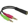 PremiumCord Adattatore 4 pin da 3,5 mm femmina a 2 connettori stereo da 3,5 mm, colore nero, lunghezza 30 cm