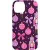 Cute Christmas & Cozy Winter Xmas Patter Custodia per iPhone 14 Schiaccianoci rosa prugna lilla palla fiocco Natale Girly