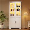 Merax Vetrina bianca 80 x 38 x 180 cm, con ante in rete di vetro e 5 ripiani, libreria con 4 ante, per soggiorno, cucina, soggiorno, in truciolato