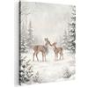 MuchoWow© Stampa Regali Decorazioni Natalizie Quadro Moderno Quadri Moderni | 70x100 cm Soggiorno Salotto Con Cornice Camera Da Letto Matrimoniale Decorazione Canvas Cervi - Innevato - Bosco