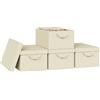 WOLTU Scatole portaoggetti in Tessuto 4 Pezzi, Contenitori pieghevoli con Maniglie e Coperchio, per Vestiti da Armadio, Crema, 48x29x20cm