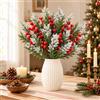FePen 5 Pezzi Rami di Abete con Bacche Rosse, 36cm, Natalizio Rami di Pino, Ramo di Abete Artificiale, Aghi di Pino con Bacche Rosse, Rametti Decorazione Natalizia per Vasi, Tavolo, Casa, BG