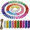 SHOPEASTFAR Mini mollette in legno, 110 pezzi, con corda di canapa, multicolore