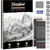 DazSpirit Quaderno da Disegno A3 con Copertina Rigida, 40 Fogli/80 Pagine | Carta Spessa 200 g/m², Rilegatura a Spirale, 12 Matite e Gomme Incluse, Per Matite, Carboncino e Pastelli