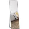 HOMCOM Specchio da Terra Moderno a Figura Intera da Parete 40x150 cm Nero | Autoportante Rettangolare, con Cornice, Ganci e Supporto, per Camera da Letto Soggiorno e Ingresso