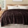 Exclusivo Mezcla Coperta in Pelliccia Sintetica per Letto, a Bolle 3D | 220x240 cm, Coperta Sherpa Spesso e Soffice, Lussuosa e Reversibile, Calda, Morbido e Accogliente, Marrone