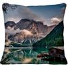 Fabulous Federa per cuscino in lino, motivo: capanna su un lago di montagna, con acqua, turchese, 40 x 40 cm