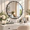 Clevich Specchio da Parete Rotondo con Bordo Ondulato 70cm, Specchio Bagno | Specchio Tondo a Forma di Fiore, da Appendere e Appoggiare, in alluminio, Specchio per Ingresso, Camera da Letto, Trucco