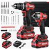 TEENO Set Trapano a Percussione Batteria e Avvitatore a Impulsi Brushless | Chiave a impatto 420 Nm + Trapano 90 Nm, illuminazione a LED, velocità variabile, per montaggio di mobili e fai da te