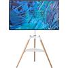 Lustrens Supporto per TV a treppiede, cavalletto in legno per televisori da 32-65 pollici, supporto a pavimento regolabile in altezza con ripiano per dispositivi multimediali, adatto per schermi LED/LCD