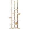 Quuzee Tiragraffi alto da soffitto, grande, regolabile in altezza, 224-290 cm, design a tripla con 18 colonne avvolte in sisalum, a più livelli, 2 amache, 6 piattaforme, beige