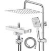 NONE Sistema doccia cromato con ripiano 30x30 cm, soffione a pioggia angolare, doccetta (3 modalità), convertitori in ottone, set doccia senza rubinetto