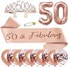 LOOBEAR 50 Anni Compleanno Decorazione Regalo di Festa per Donna, Fascia Compleanno Donna Corona Compleanno Personalizzata,Palloncini,Idee Regalo e Decorazione per Donna, 50 anni compleanno donna