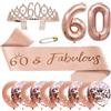 LOOBEAR 60 Anni Compleanno Decorazione Regalo di Festa per Donna, Fascia Compleanno Donna Corona Compleanno Personalizzata,Palloncini,Idee Regalo e Decorazione per Donna, 60 anni compleanno donna
