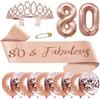 LOOBEAR 80 Anni Compleanno Decorazione Regalo di Festa per Donna, Fascia Compleanno Donna Corona Compleanno Personalizzata,Palloncini,Idee Regalo e Decorazione per Donna, 80 anni compleanno donna