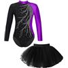Runhomal Vestito Pattinaggio Artistico Ragazza Bambino Brillante Body Gymanstica con Gonna Danza Classica Manica Lunga Leotard Body Palestra 2-16 Anni