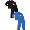 ThePyjamaFactory Pigiama lungo da bambino, con tasca a quadri, colore nero e blu, confezione da 2