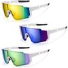 Auirshiky 3 paia di occhiali da ciclismo UV400 - Protezione vento, per corsa e | Occhiali UV400, non scivolanti, 3 paia di lenti colorate per bicicletta, corsa e sport all'aria aperta