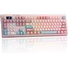 LTPRTZ Tastiera da gioco - Tastiera a membrana - Adatta per ufficio e gaming - Display TFT - Tasto volume - Dimensioni complete, 105 tasti - Rosa