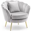 BAKAJI Poltrona Sedia Relax Rivestimento Tessuto Velluto Gambe in Metallo Colore Oro Imbottita Design Moderno Decorazione Trapuntata Ampio Schienale a Conchiglia Dimensione 81 x 77 x 84 cm (Grigio)