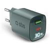 SBS Caricabatterie Da Muro, Schermo LCD, 1 Uscita USB-C PD 30W, 1 Uscita USB-A 18W