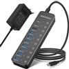 Lustrens Hub USB 3.2 attivo con alimentazione - 10 porte, 3 x 10 Gbps USB 3.2 e 7 x 5 Gbps USB 3.0