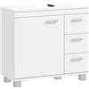 HOMCOM Mobile Sottolavabo per Bagno Moderno 3 Cassetti Ripiani Bianco | Anta Ammortizzata, Mobiletto Sottolavabo Salvaspazio, Intaglio a U, per Lavabi a Colonna o Senza