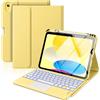 MoKo Multi-touch Tastiera Custodia per iPad (A16) 11ª/10ªgen, Giallo Chiaro | Retroilluminazione 7 colori, trackpad multitouch, porta pennino per iPad 11" 2025 e iPad 10,9" 2020