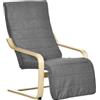 HOMCOM Poltrona Camera da Letto Relax con Poggiapiedi a 5 Livelli Grigio | Legno di Betulla, Poltrocina Ergonomica in Lino, Cuscino, Schienale Ergonomico, Seduta Imbottita, per Salotto e Soggiorno
