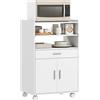 HOMCOM Mobile Microonde con Ruote, Armadietto a 2 Ante, 59x40x92cm, Bianco | Credenza Cucina con Cassetto, Piano per Elettrodomestici, Ripiano Estraibile e Ripiano Aperto, Carrello Cucina per Soggiorno