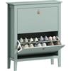 HOMCOM Scarpiera Salvaspazio Slim 2 Ante per 14 Paia 80x24x95.5cm, Verde | Cassetti a Ribalta, Scarpiera Ingresso, Ripiani Regolabili Rimovibili, Base Rialzata, Porta Scarpe, in Legno, Maniglia
