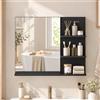 kleankin Specchio Bagno, Specchio da Parete 3 Ripiani Portaoggetti, Nero | Mobiletto Pensile Bagno, Moderno, per Ingresso Camera da Letto, 60x10x48 cm