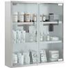 HOMCOM Armadietto Porta Medicinali da Parete 46x12x48 cm Argento | con 2 Chiavi, 6 Scomparti, Mobiletto Medicine, Acciaio Inox, 2 Ante in Vetro Temperato Satinato