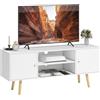 HOMCOM Mobile TV 55" max con 2 Armadietti 2 Ripiani 120x34x50 cm Bianco | con Ante, Aperti, Consolle TV, in Legno e Truciolato