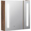 kleankin Specchio Bagno Contenitore Luci LED Due Ante 70x15x65cm Marrone | Regolabili, Armadietto Bagno, a Specchio, Mensola Regolabile