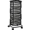 HOMCOM Carrello Portavivande 4 Cestelli, Ruote Girevoli 33x33x77cm Nero | Struttura in Acciaio e Plastica PP, Piano d'Appoggio, Cestelli in Rete