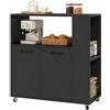 HOMCOM Carrello Cucina con Ripiano Aperto 75x40x80.5 cm Nero | Armadietto a 2 Ante, Scaffale Laterale a 2 Livelli, Carrello Multiuso, Ripiano Regolabile in Legno