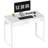 HOMCOM Scrivania Salvaspazio 100x50 cm con 2 Cassetti Bianco Lucido | Tavolo Computer Moderno, Gambe in Acciaio, Piedini Regolabili, per Ufficio, Studio, Soggiorno e Camera da Letto