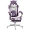 HOMCOM Sedia Gaming Ergonomica con Orecchie da Gatto Reclinabile Viola | Poltrona Gaming Ufficio, Finta Pelle, Poggiapiedi, Poggiatesta, Altezza Regolabile, Supporto Lombare e Cervicale