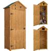 Outsunny Capanno da Giardino Piccolo in Legno Casetta 77x54.2x179cm Giallo | Porta Attrezzi Salvaspazio, 3 Mensole Rimovibili, Apertura sul Tetto, Tetto in Asfalto Impermeabile, Porta con Blocco
