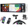 LTPRTZ Autoradio con schermo - Sistema multimediale per auto - Guida sicura - CarPlay e Android Auto wireless - 1 DIN, display da 6,5 pollici - Nero