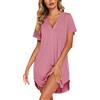 Ekouaer Camicia da Notte Estiva con Bottoni Scollo a V Pigiama da Notte Aperta Davanti Maniche Corte, S-XXL