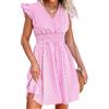 CUPSHE Mini abito da donna con scollo a V, maniche svolazzanti, a righe e punto smock in vita, abito corto estivo da cocktail