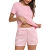 Bresdk Pigiama Donna Estivo Cotone Corto con Bottoni e Righe | Completo da notte leggero con maglia aperta e shorts abbinati, ideale per relax serale, viaggio e weekend in casa