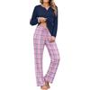 Leversic Pigiama Donna Invernale Manica Lunga con Scollo a V | Pigiama Donna 2 Pezzi con Maglia a Manica Lunga, Bottoni e Pantaloni a Quadri, Comodo per la Notte e il Relax