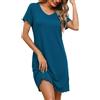 Demegimi Camicia da Notte Donna Estiva in Cotone Morbido, Pigiama Donna Corto Scollo a V con Bordo a Onde, Vestito da Notte Casual e Traspirante, Taglie S-XXL
